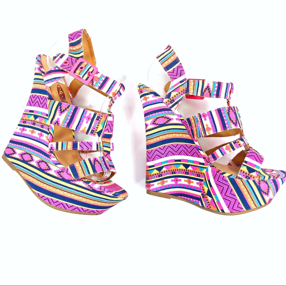 Rue21 Aztec colorful wedge platform heels 8